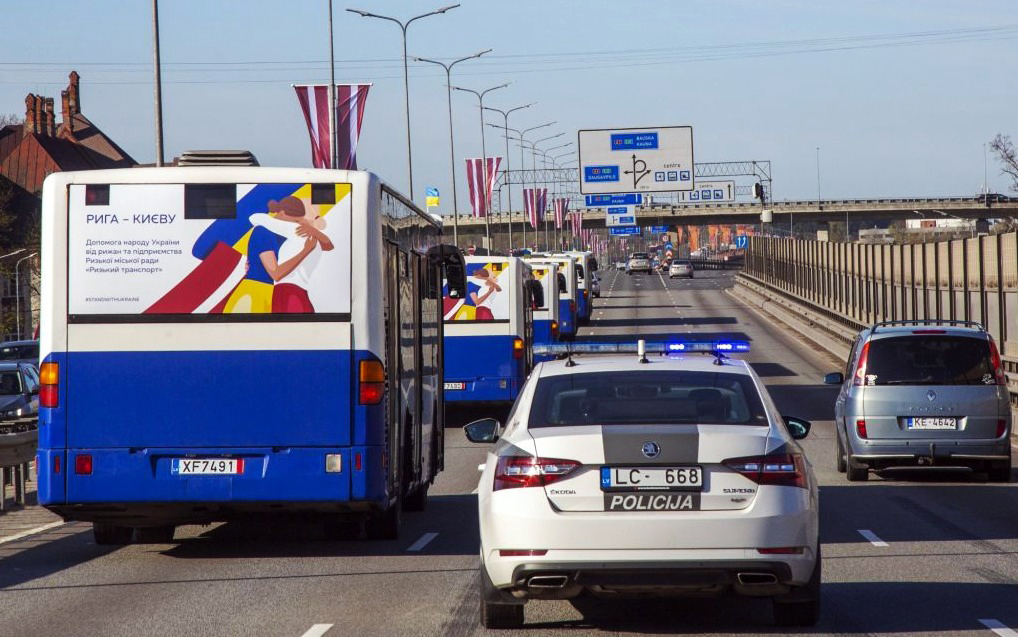 Transport of primary goods to Kiev. The hug symbol of closeness to the Ukrainian people. Riga, Latvia 2022
